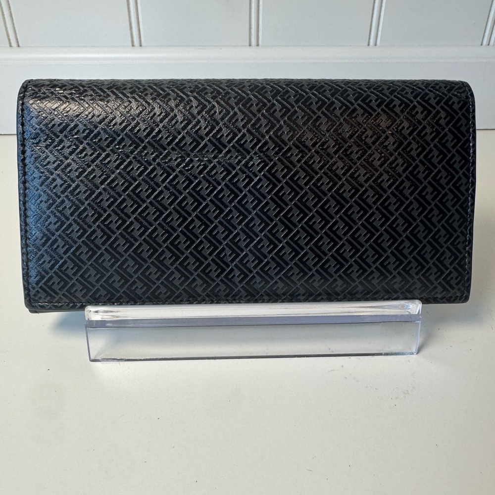 Fendi Black Embossed Leather Long Continental Wallet Coa
